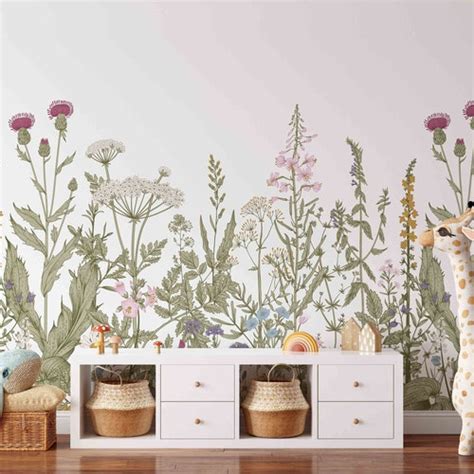 Removable Self Adhesive Floral Wall Mural Large Multi Color Etsy
