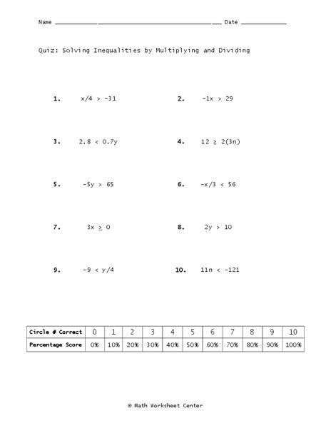 Inequalities Worksheets For 6th Grade