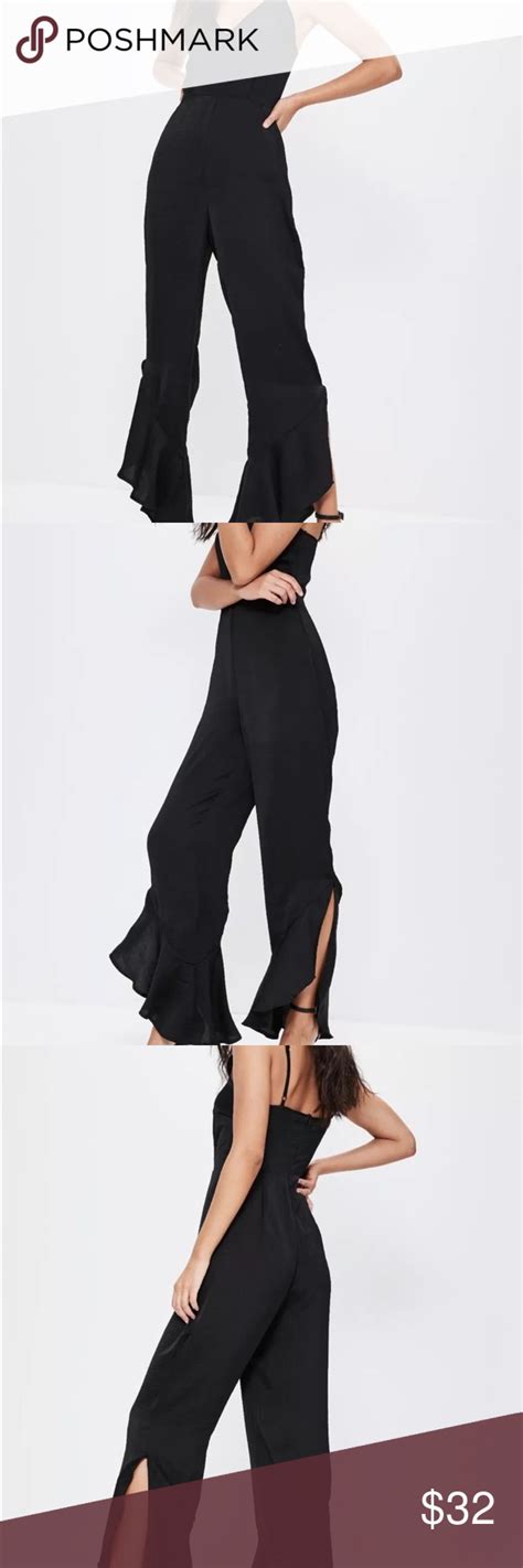 missguided black silky frill hem culotte jumpsuit culotte jumpsuit culottes clothes design