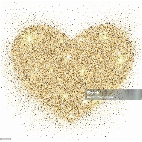 Gold Glitter Heart With Sparkles On White Background Stock Illustration