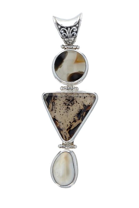 Sterling Silver Elk Ivory Pendant With Agates
