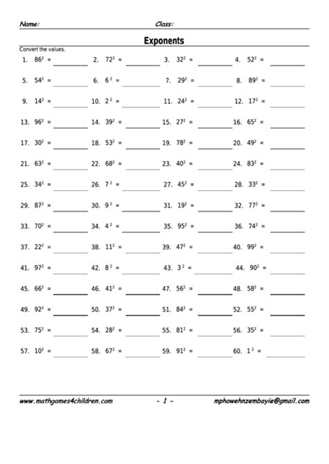 Exponents And Powers Worksheet With Answer Key Printable Pdf