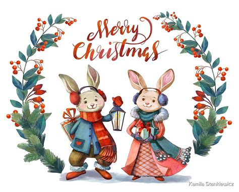 Christmas Cute Bunnies Christmas Illustration Christmas Watercolor