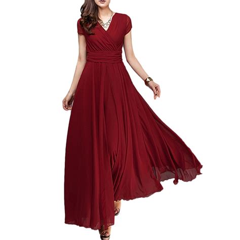 Womens Vintage V Neck Chiffon Bridesmaid Dress Boho Tulle Long Wedding Pageant Flowy Prom Party