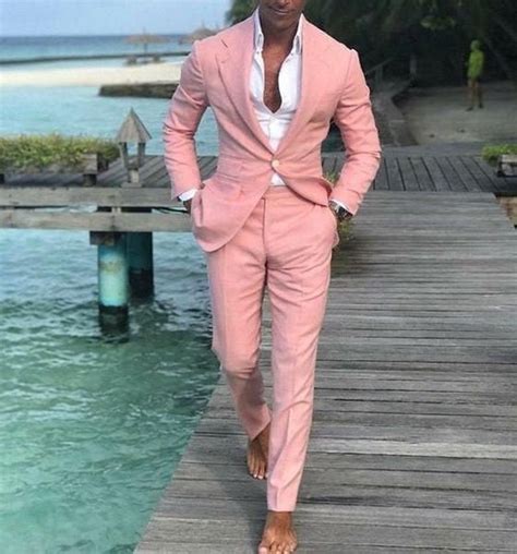 men s light pink summer beach party wear suit one button 2 etsy uk