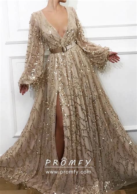 Gold Sequins Lace Mermaid Style Evening Gown Very Popular