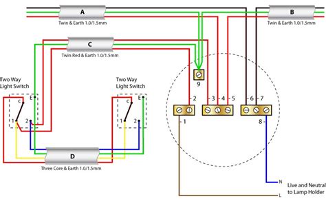 Flow of electricity in a two way switching circuit. 2 way lighting circuit | Ceiling Rose Wiring diagrams