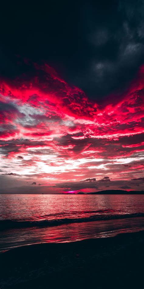 Sea Sunset Red Clouds Nature 1080x2160 Wallpaper