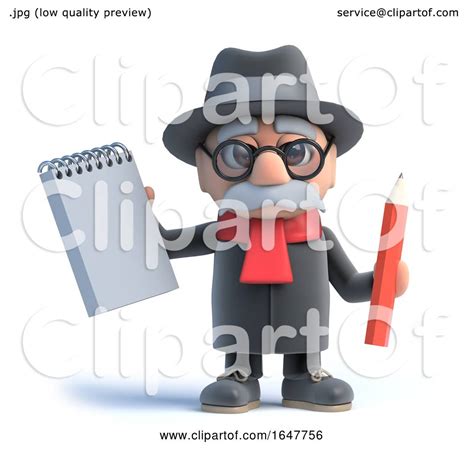3d Old Man With Walking Frame Holding A Notepad And Pencil