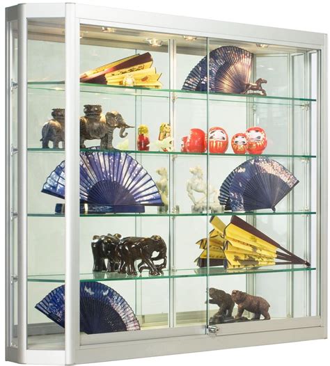 Buy Silver Aluminum Glass Display Cabinet 47 1 4 X 39 1 2 X 8 Inch That Is Illuminated Wall