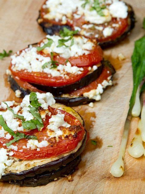 Grilled Eggplant Stacks With Pesto Feta And Tomatoes Recipes