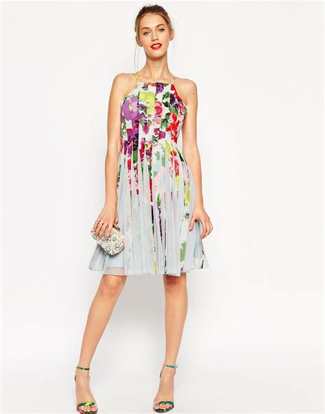 asos floral mesh insert fit and flare pinny mini dress at mini dress dresses fashion