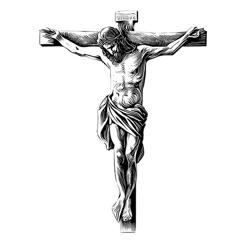 premium vector crucifix cross with jesus sketch hand drawn engraved style religion vector