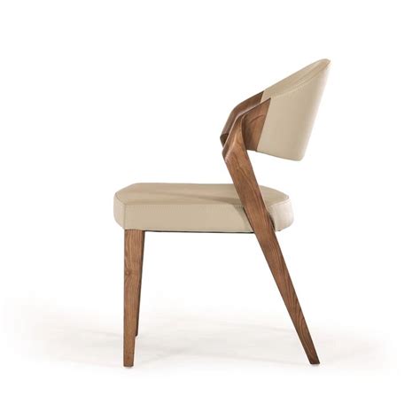 Modrest Arlo Mid Century Beige And Walnut Dining Chair Set Of 2