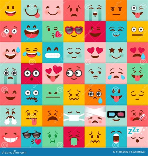 Emoticons Vector Pattern Emoji Square Icons Stock Vector