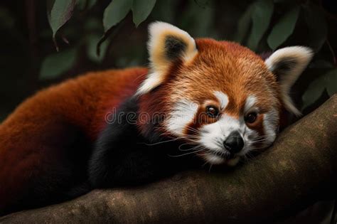 A Cute And Cuddly Red Panda Snuggled Up In A Tree Showing Off Its Cute