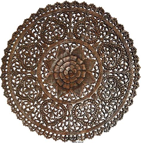 Tropical Bali Wood Carved Wall Art Panels Large Round Wood Wall Decor
