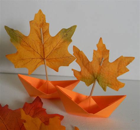 Set Of 2 Paper Boats Sail Boat Fall Autumn Leaves Etsy