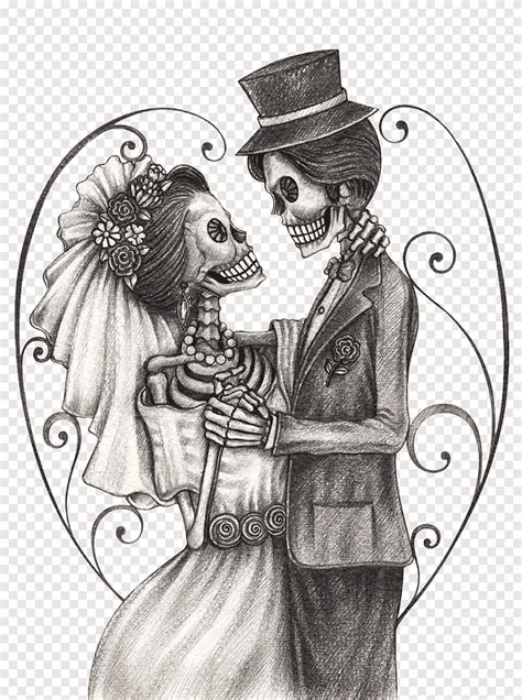 Skeleton Couple Illustration Calavera Day Of The Dead Drawing