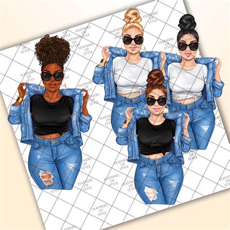 Summer Girl Clipart Fashion Girl Clipart Jeans Girl Clipart Afro