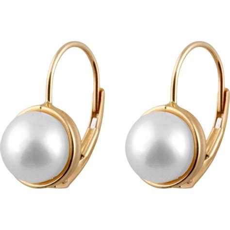 14k Gold Leverback Earrings With Freshwater Pearl Gemstone Earrings