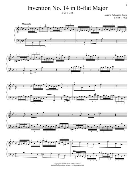 Johann Sebastian Bach Invention No 14 In B Flat Major Bwv 785 Sheet