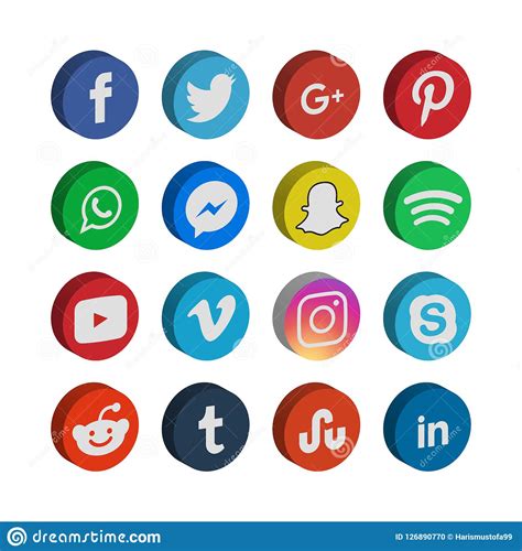 3d Collection Of Social Media Icon Template Vector Editorial Image
