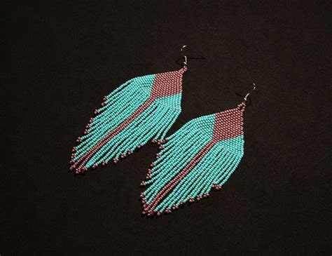 Purple Turquoise Native American Beaded Earrings Large Dangle Etsy