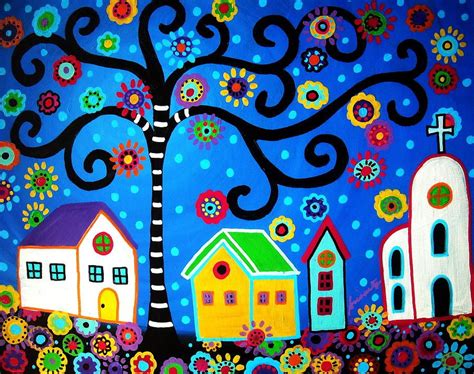 Mexican Town By Pristine Cartera Turkus Tree Of Life Painting