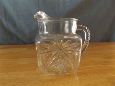 Vintage Clear Glass Short Square Pitcher Federal Glass Pitcher 60 S By Jandhcollectibles On