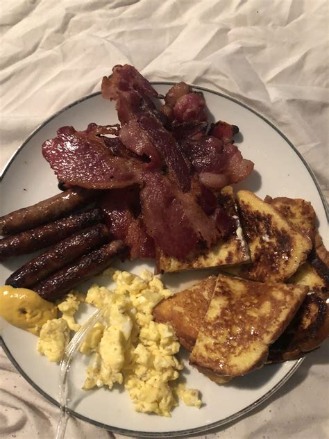 Homemade Bacon Sausage And Mustard French Toast And Eggs Rfood