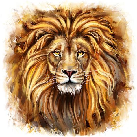 Lion Head In Front Painting By Marcin Moderski