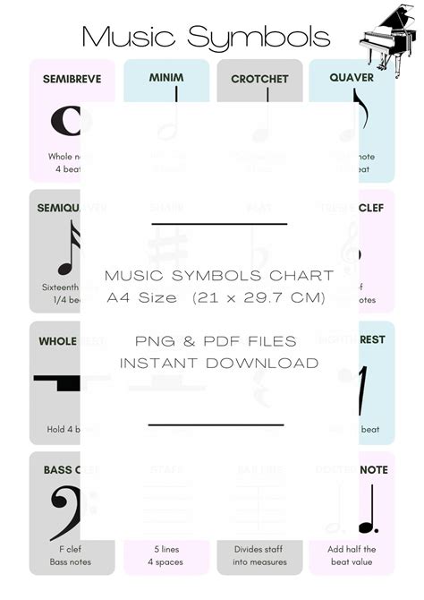 Printable Music Symbols Chart A4 Instant Digital Download Etsy Uk
