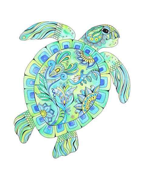 Original Painting Of A Green Sea Turtle Watercolor And Ink Etsy