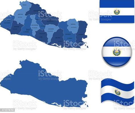 El Salvador Map And Flag Collection Stock Illustration Download Image