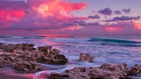 Ocean With Pink Clouds During Sunset Hd Pink Wallpapers Hd Wallpapers