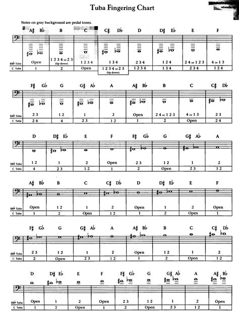 Free Printable Tuba Fingering Chart Templates [pdf]