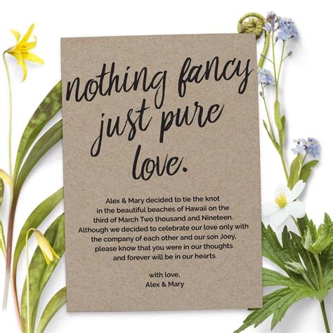 Nothing Fancy Just Pure Love Elopement Announcement Cardswedding