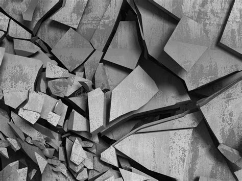 Concrete Chaotic Fragments Of Explosion Destruction Wall Abstract