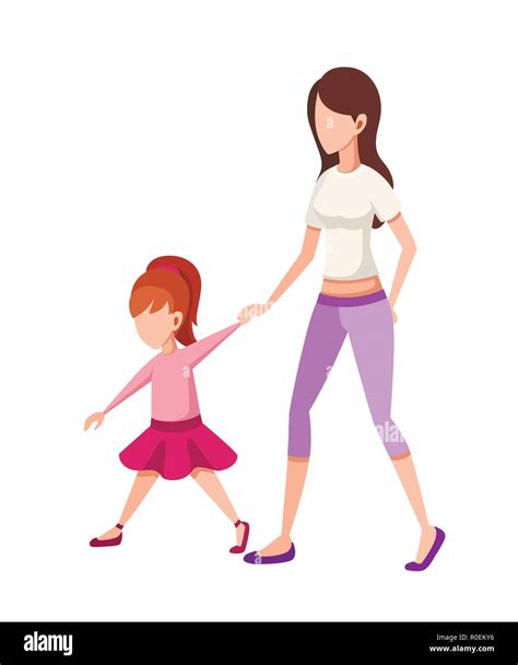 Madre E Hija Chica Caminando Con Mamá Tomados De Las Manos No Face