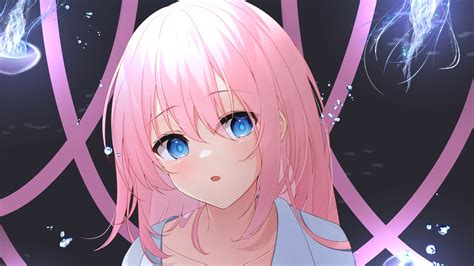 Blue Eyes Pink Short Hair Anime Girl With Blue Dress Hd Anime Girl Wallpapers Hd Wallpapers