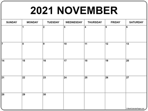Free Printable Calendar November Daily 2021 Monthly With Space To Write