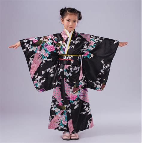 Enfants Paon Yukata Vêtements Fille Kimono Japonais Robe Enfants Yukata