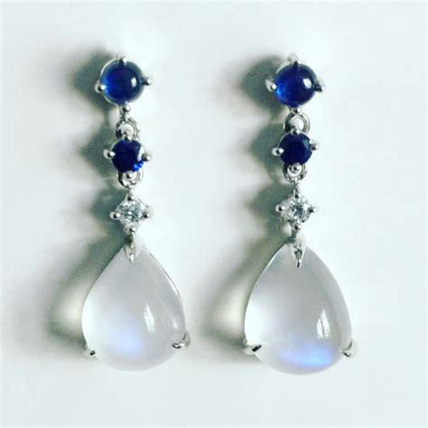 Sapphire Diamond Moonstone Drop Earrings Finejewelry