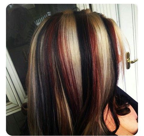 Red Blonde And Black Pinwheel Hair Color Hair Color For