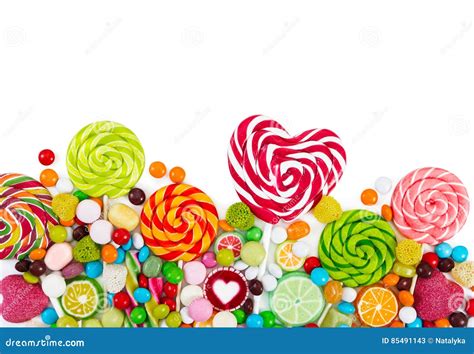 Colorful Candies And Lollipops Top View Stock Image Image Of Jelly