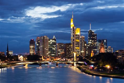 Wallpaper City Cityscape Night Reflection Frankfurt