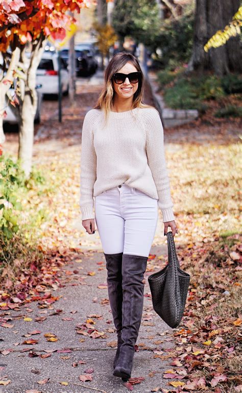 White Jeans With Over The Knee Boots - StyledJen | White ...