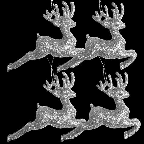 Pack Of 4 Glitter Reindeer Christmas Tree Pendant Decorations Various Colours Ebay