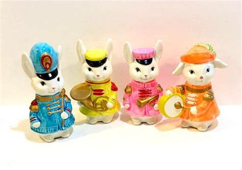 Vintage 1960s Bunny Rabbit Band Set Of 4 Marching Band Japan Label